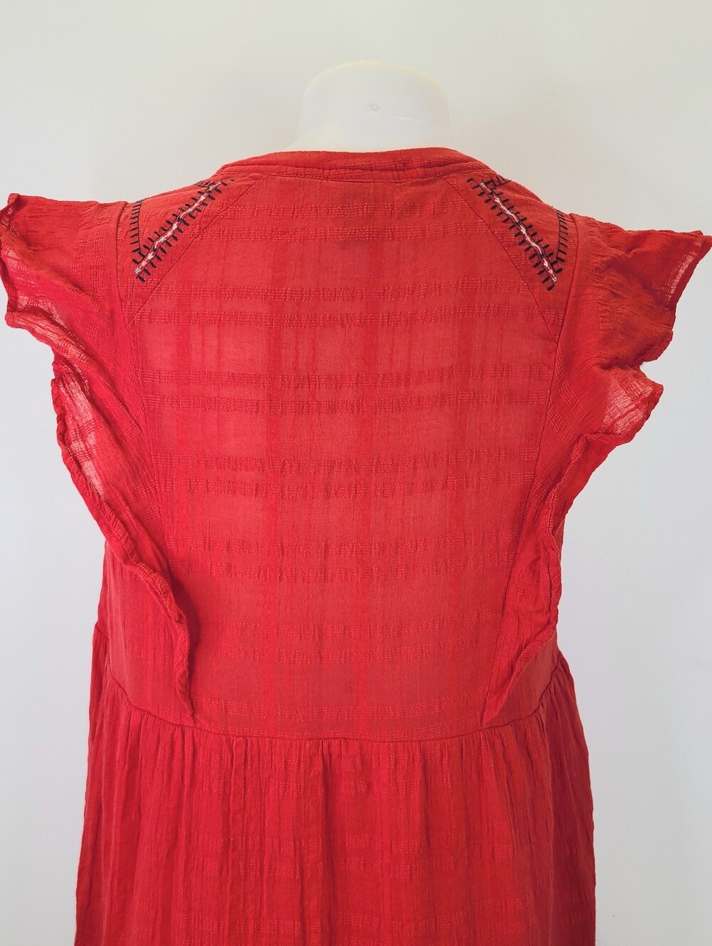 Knox Rose Red Embroidered V-Neck Flutter Ruffle Sleeve Dress 100% Cotton Medium - Picture 12 of 15